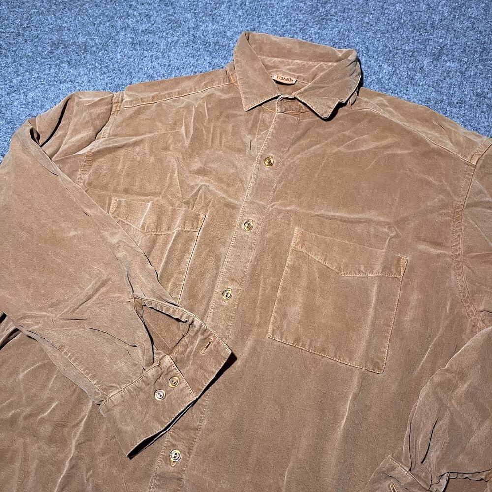 Vtg Tianello Shirt Mens Medium Orange Long Sleeve Tencel Baggy 90s Made in USA